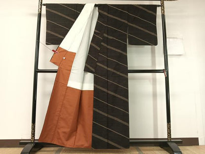 平和屋着物●上質な紬 斜線文 正絹 逸品 CABC2745vp
