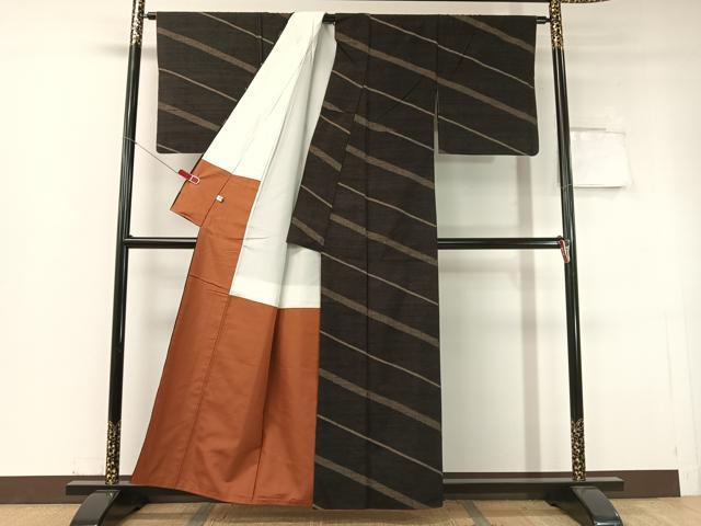 平和屋着物●上質な紬 斜線文 正絹 逸品 CABC2745vp