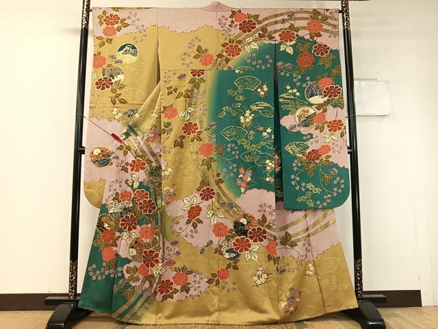 平和屋着物●豪華振袖 駒刺繍 雲取り花丸文 暈し染め 金彩 正絹 逸品 CABC2749vp