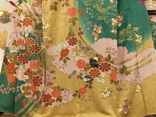 平和屋着物●豪華振袖 駒刺繍 雲取り花丸文 暈し染め 金彩 正絹 逸品 CABC2749vp
