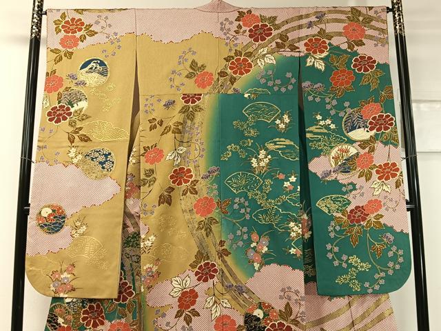 平和屋着物●豪華振袖 駒刺繍 雲取り花丸文 暈し染め 金彩 正絹 逸品 CABC2749vp
