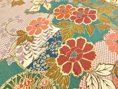 平和屋着物●豪華振袖 駒刺繍 雲取り花丸文 暈し染め 金彩 正絹 逸品 CABC2749vp