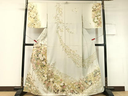 平和屋着物●訪問着 流水草花文 暈し染め 金彩 正絹 逸品 CABC2751vp