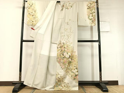 平和屋着物●訪問着 流水草花文 暈し染め 金彩 正絹 逸品 CABC2751vp