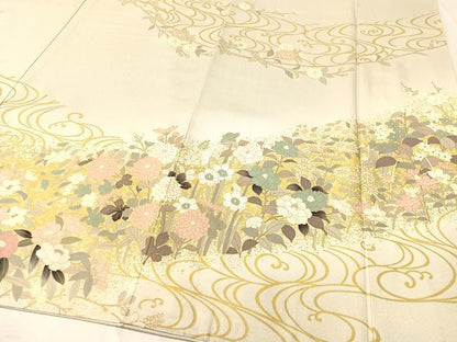 平和屋着物●訪問着 流水草花文 暈し染め 金彩 正絹 逸品 CABC2751vp