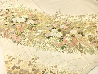 平和屋着物●訪問着 流水草花文 暈し染め 金彩 正絹 逸品 CABC2751vp