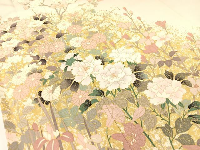 平和屋着物●訪問着 流水草花文 暈し染め 金彩 正絹 逸品 CABC2751vp
