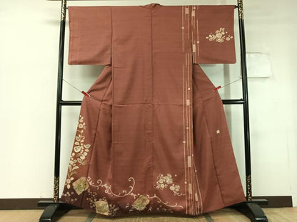 平和屋着物●訪問着 紬地 作家物 手描き 絞り 跳び兎 人物風景文 金彩 正絹 逸品 CABC2758vp