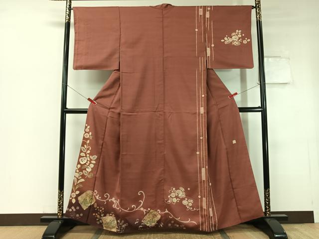 平和屋着物●訪問着 紬地 作家物 手描き 絞り 跳び兎 人物風景文 金彩 正絹 逸品 CABC2758vp