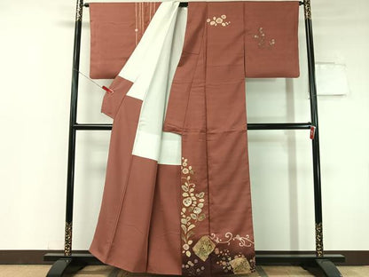 平和屋着物●訪問着 紬地 作家物 手描き 絞り 跳び兎 人物風景文 金彩 正絹 逸品 CABC2758vp