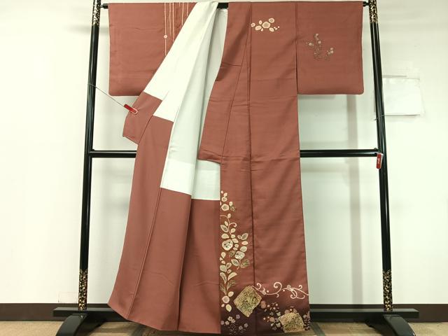 平和屋着物●訪問着 紬地 作家物 手描き 絞り 跳び兎 人物風景文 金彩 正絹 逸品 CABC2758vp