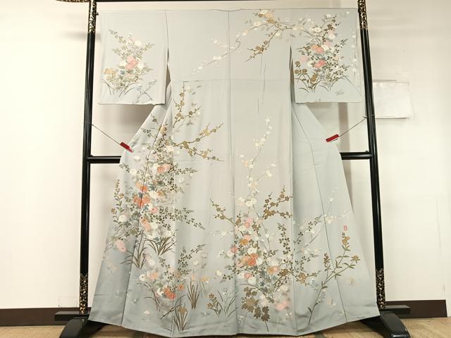 平和屋着物●訪問着 作家物 駒刺繍 草花文 暈し染め 金彩 正絹 逸品 CABC2761vp