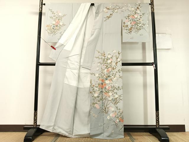 平和屋着物●訪問着 作家物 駒刺繍 草花文 暈し染め 金彩 正絹 逸品 CABC2761vp