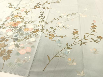 平和屋着物●訪問着 作家物 駒刺繍 草花文 暈し染め 金彩 正絹 逸品 CABC2761vp