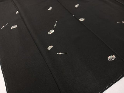 平和屋着物●上質な小紋 ぽっくり下駄 簪 櫛 黒地 三越扱い 正絹 逸品 CABC2763vp