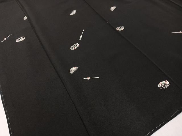 平和屋着物●上質な小紋 ぽっくり下駄 簪 櫛 黒地 三越扱い 正絹 逸品 CABC2763vp