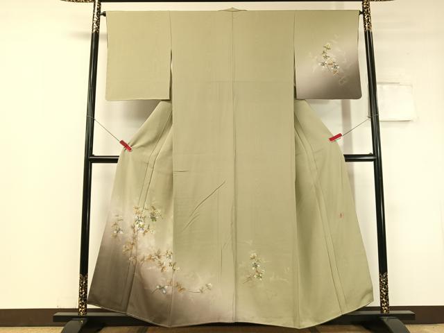 平和屋着物●和紙染染色作家・植村彩弘 訪問着 手描き 草花文 暈し染め 金銀彩 やまと誂製 正絹 逸品 未使用 CABC2765vp