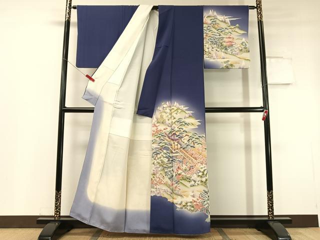 平和屋着物●訪問着 友禅 遠山風景花文 暈し染め 金彩 正絹 逸品 CABC2766vp