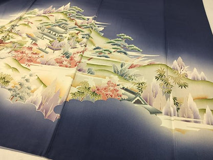 平和屋着物●訪問着 友禅 遠山風景花文 暈し染め 金彩 正絹 逸品 CABC2766vp