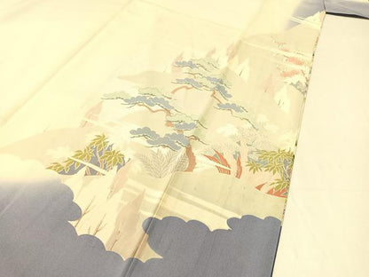 平和屋着物●訪問着 友禅 遠山風景花文 暈し染め 金彩 正絹 逸品 CABC2766vp
