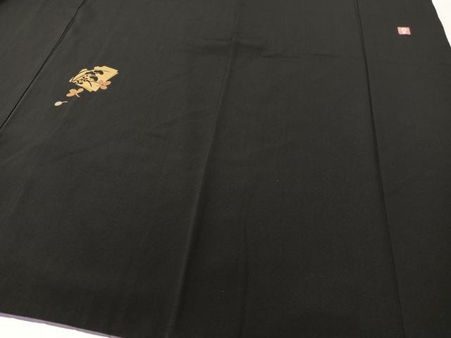 平和屋着物●ファッションデザイナー 花井幸子 訪問着 駒刺繍 破れ色紙花文 黒地 金彩 正絹 逸品 CABC2769vp