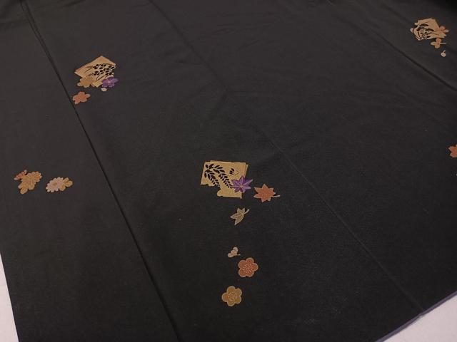 平和屋着物●ファッションデザイナー 花井幸子 訪問着 駒刺繍 破れ色紙花文 黒地 金彩 正絹 逸品 CABC2769vp