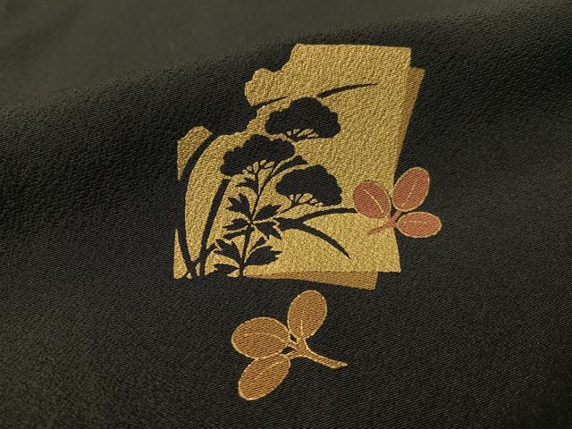 平和屋着物●ファッションデザイナー 花井幸子 訪問着 駒刺繍 破れ色紙花文 黒地 金彩 正絹 逸品 CABC2769vp