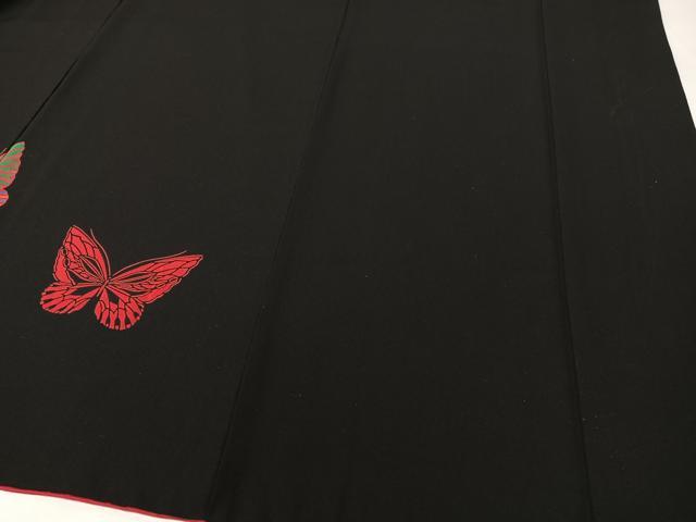 平和屋着物●染色作家　斉藤三才　振袖　舞蝶文　黒地　正絹　逸品　CABC2770vp