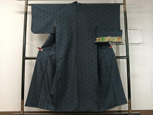 平和屋着物●本場真綿縢結城紬 麻の葉文様 証紙付き 正絹 逸品 CABC2772vp