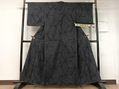 平和屋着物●本場下野結城紬 80亀甲 朝の葉文様 証紙付き 正絹 逸品 未使用 CABC2773vp