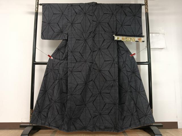 平和屋着物●本場下野結城紬 80亀甲 朝の葉文様 証紙付き 正絹 逸品 未使用 CABC2773vp