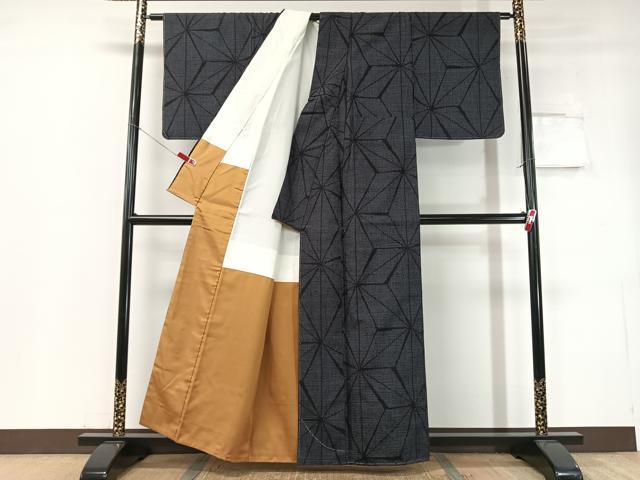 平和屋着物●本場下野結城紬 80亀甲 朝の葉文様 証紙付き 正絹 逸品 未使用 CABC2773vp