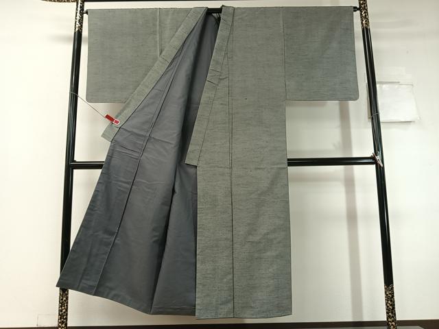 平和屋着物●男性 紬・ひげ紬羽織セット 鈍色 正絹 逸品 CABC2774vp