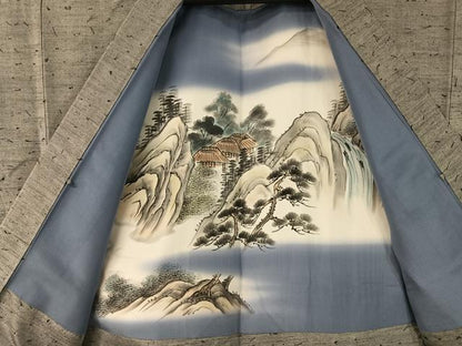 平和屋着物●男性 紬・ひげ紬羽織セット 鈍色 正絹 逸品 CABC2774vp