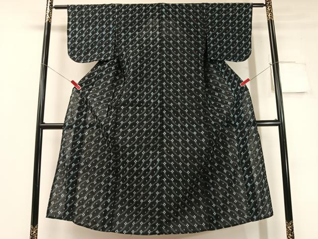 平和屋着物●久留米絣 単衣 吉祥花文 黒地 綿 逸品 CABC2777vp
