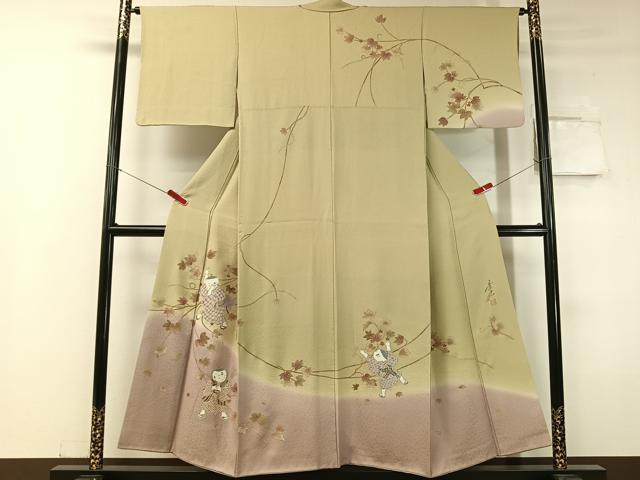 平和屋着物●友禅作家の巨匠 浅井青仁 訪問着 童子遊び 暈し染め 金彩 正絹 逸品 CABC2779vp