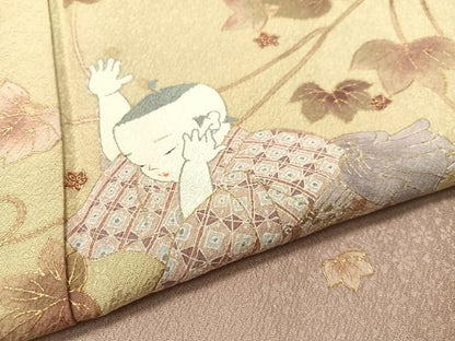 平和屋着物●友禅作家の巨匠 浅井青仁 訪問着 童子遊び 暈し染め 金彩 正絹 逸品 CABC2779vp