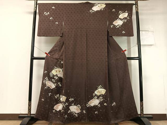 平和屋着物●訪問着 駒刺繍 絞り 地紙花文 金彩 正絹 逸品 CABC2782vp