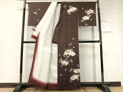 平和屋着物●訪問着 駒刺繍 絞り 地紙花文 金彩 正絹 逸品 CABC2782vp