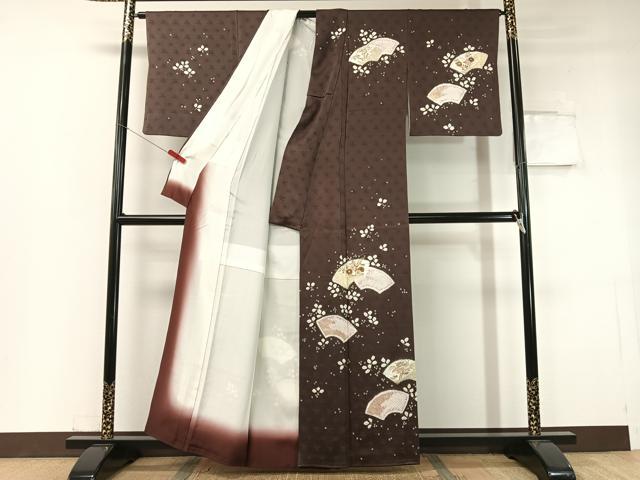 平和屋着物●訪問着 駒刺繍 絞り 地紙花文 金彩 正絹 逸品 CABC2782vp