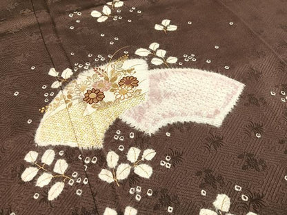 平和屋着物●訪問着 駒刺繍 絞り 地紙花文 金彩 正絹 逸品 CABC2782vp