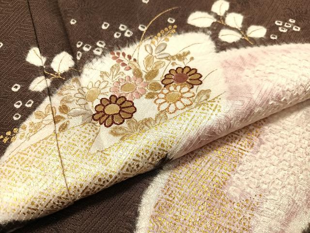 平和屋着物●訪問着 駒刺繍 絞り 地紙花文 金彩 正絹 逸品 CABC2782vp