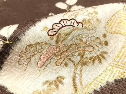 平和屋着物●訪問着 駒刺繍 絞り 地紙花文 金彩 正絹 逸品 CABC2782vp