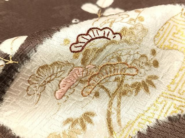 平和屋着物●訪問着 駒刺繍 絞り 地紙花文 金彩 正絹 逸品 CABC2782vp