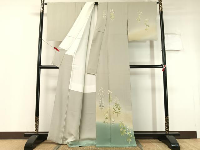平和屋着物●本加賀友禅作家 鶴見保次 訪問着 草花文 暈し染め 正絹 逸品 CABC2783vp
