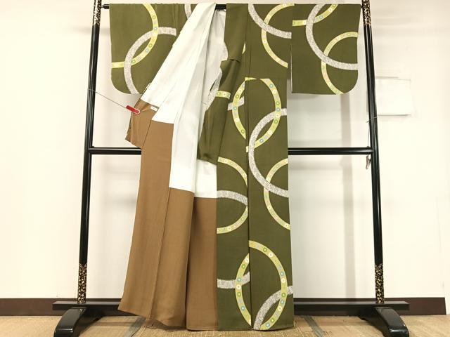平和屋着物●上質な小紋 丸重ね鹿の子花文 鬼しぼ縮緬 正絹 逸品 CABC2785vp