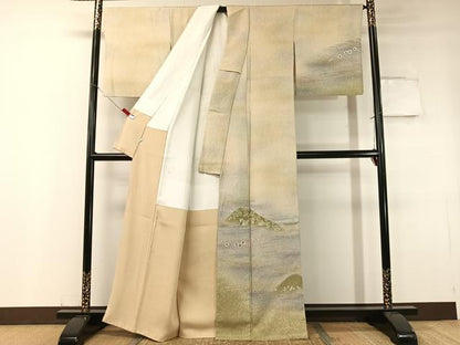 平和屋着物●訪問着 遠山霞花文 暈し染め 銀通し地 鈴乃屋扱い 正絹 逸品 CABC2788vp