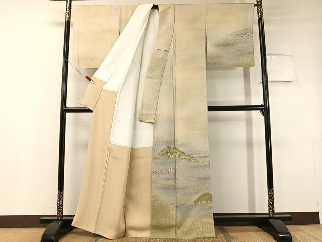 平和屋着物●訪問着 遠山霞花文 暈し染め 銀通し地 鈴乃屋扱い 正絹 逸品 CABC2788vp