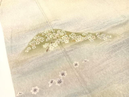 平和屋着物●訪問着 遠山霞花文 暈し染め 銀通し地 鈴乃屋扱い 正絹 逸品 CABC2788vp