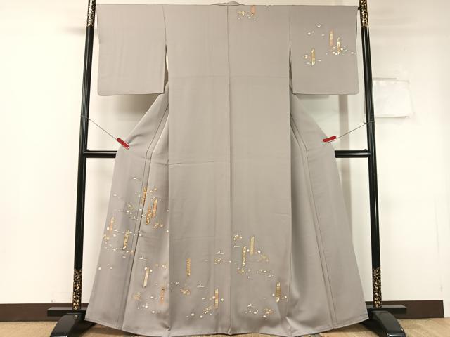 平和屋着物●銀座きしや　訪問着　駒刺繍　短冊花鳥文　金彩　正絹　逸品　CABC2790vp